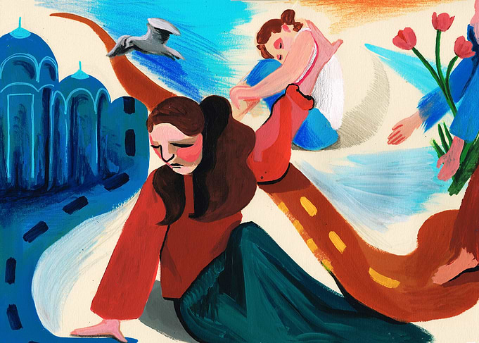 Lady and Flowers Painting
