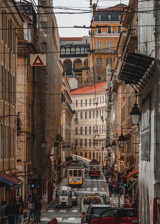 Trams in a Lisbon Alley