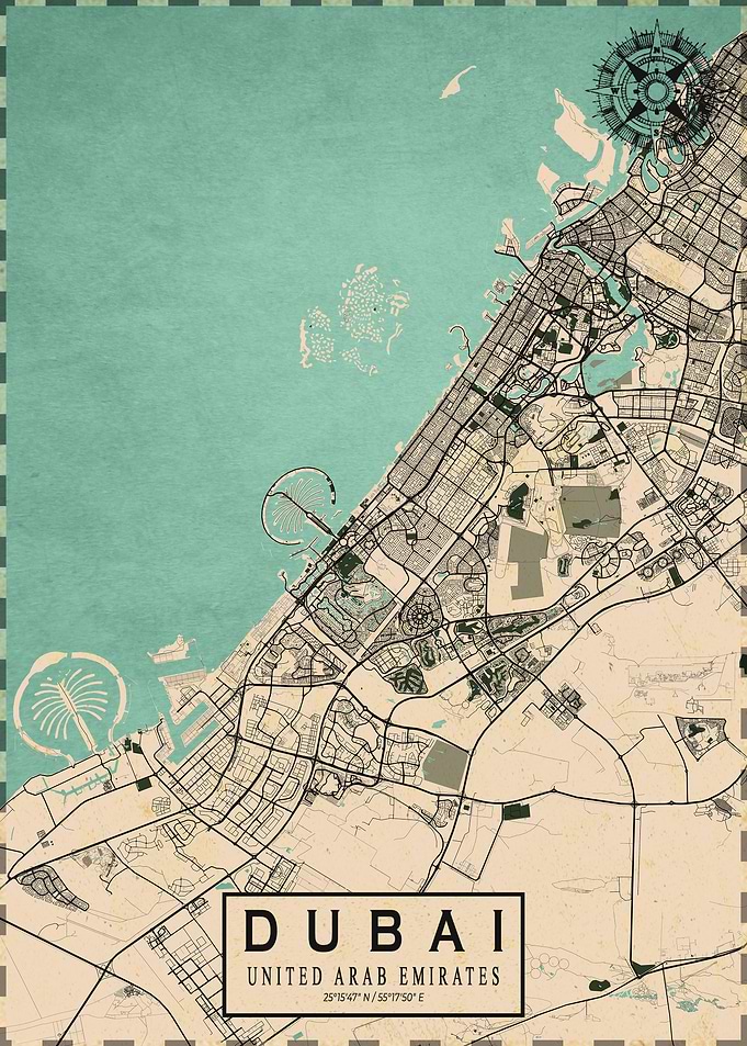 Dubai City Map Vintage