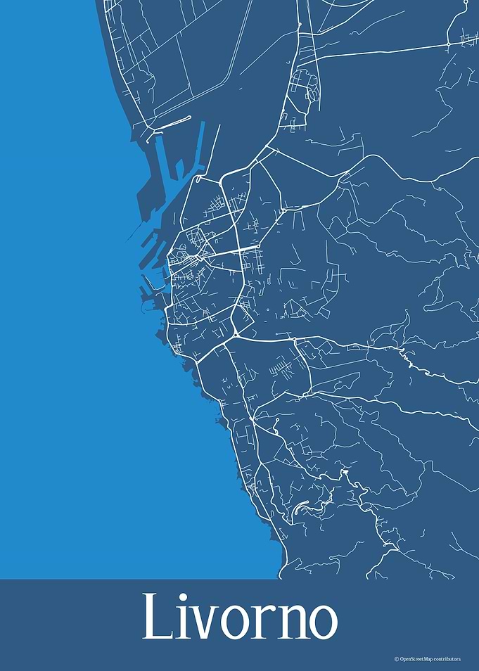Livorno Italy Blue Map