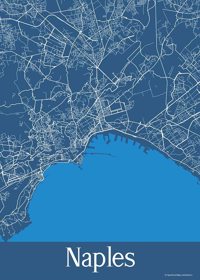 Naples Italy Blue Map