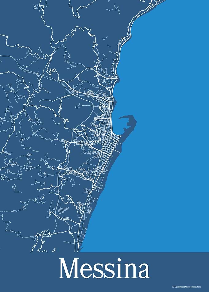Messina Italy Blue Map