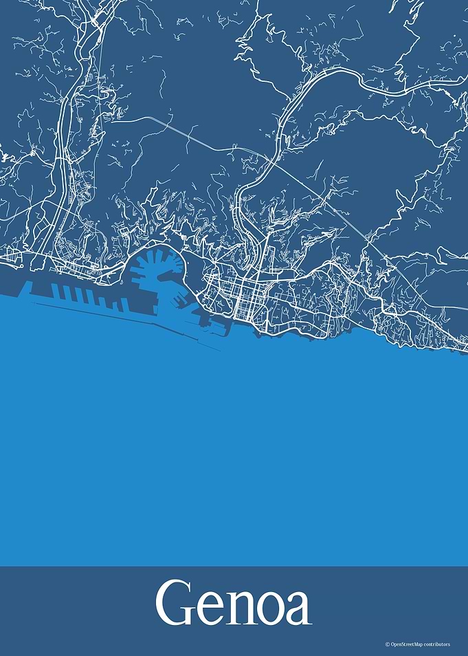 Genoa Italy Blue Map