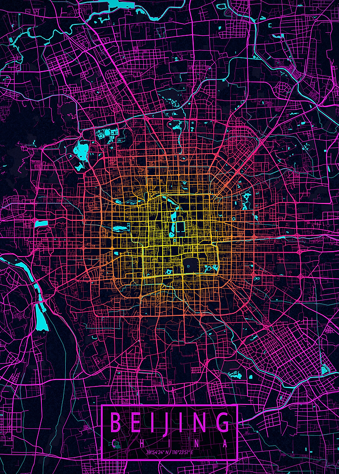 Beijing City Map Neon