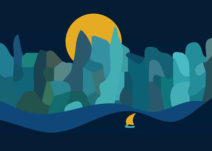 Sea Cliffs Moon Sail Boat