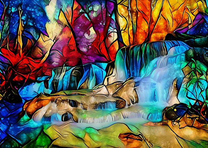 Surreal Colorful Waterfall