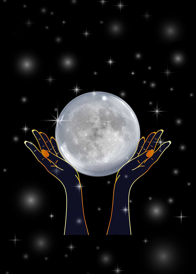 Womans hands holding moon