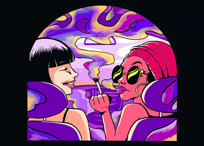 girls smoking watercolor
