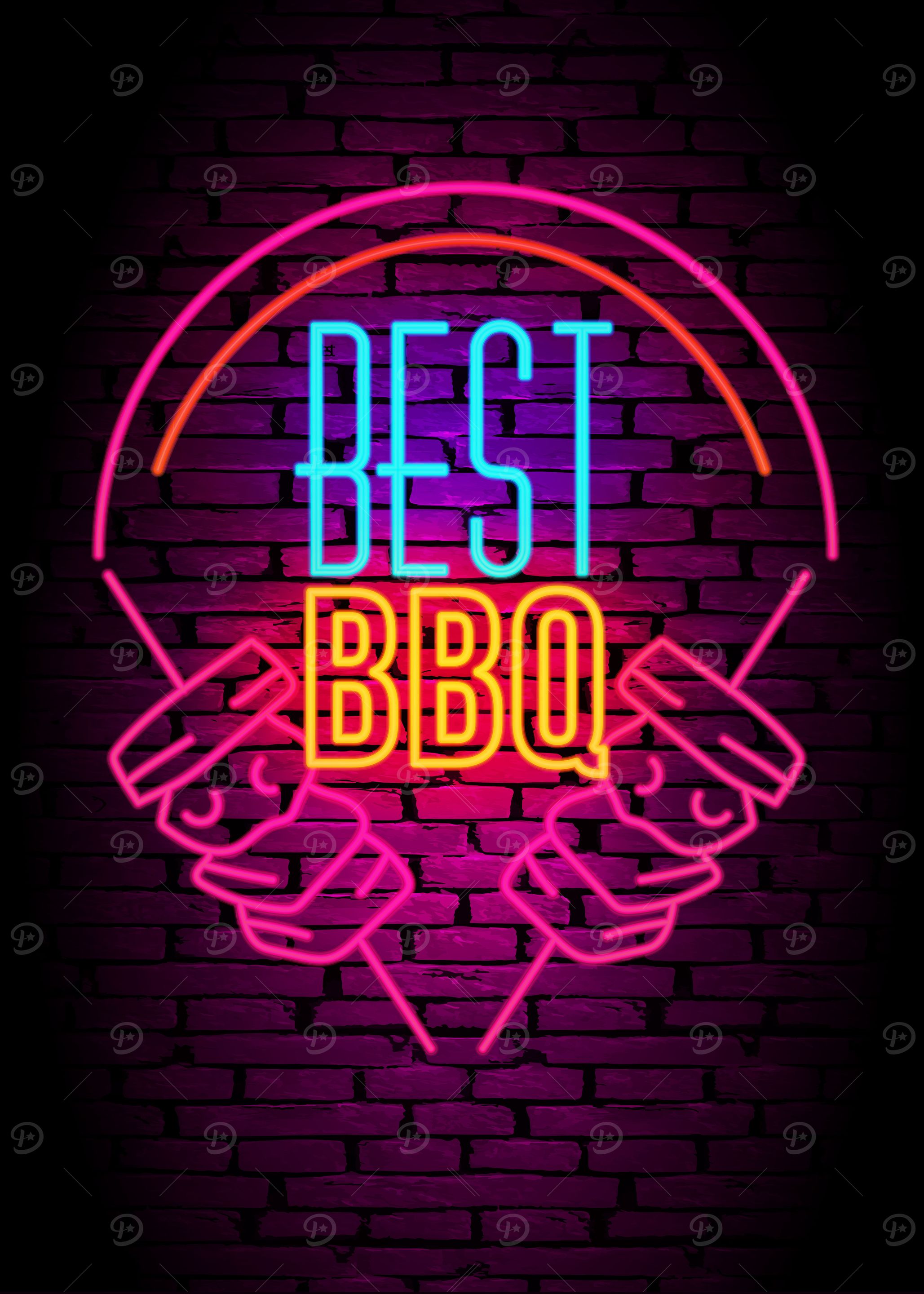 Vaporwave Neon BBQ Poster