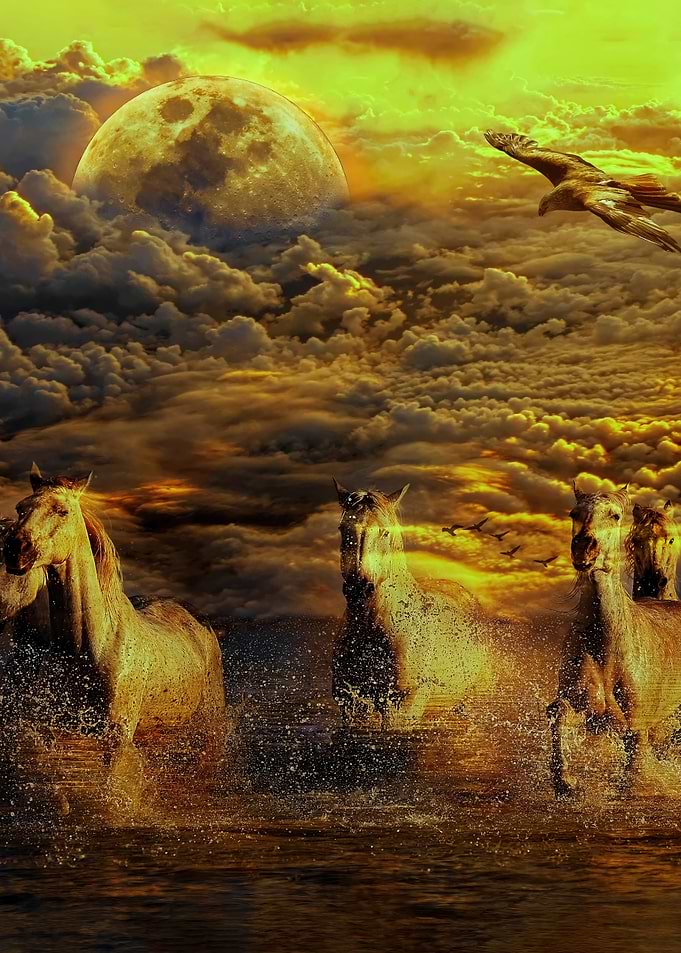 Wild horses galloping