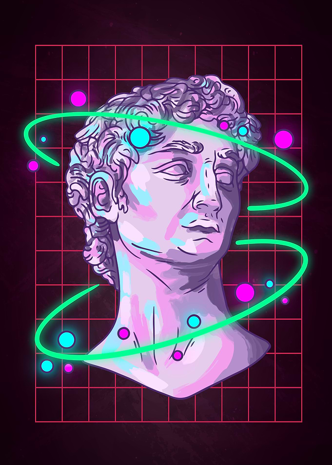 Digital Space Neon Statue