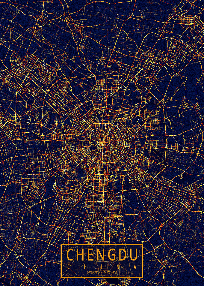 Chengdu Map City At Night