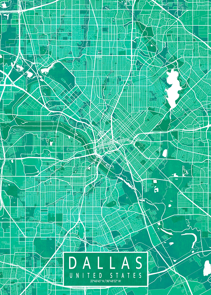 Dallas City Map Watercolor