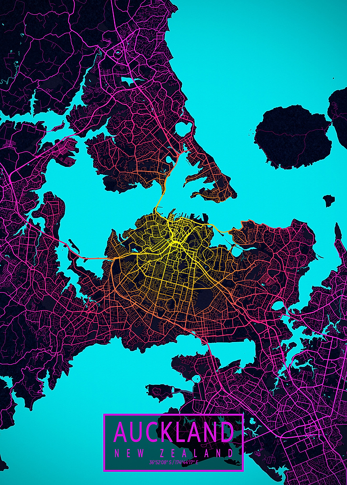 Auckland City Map Neon