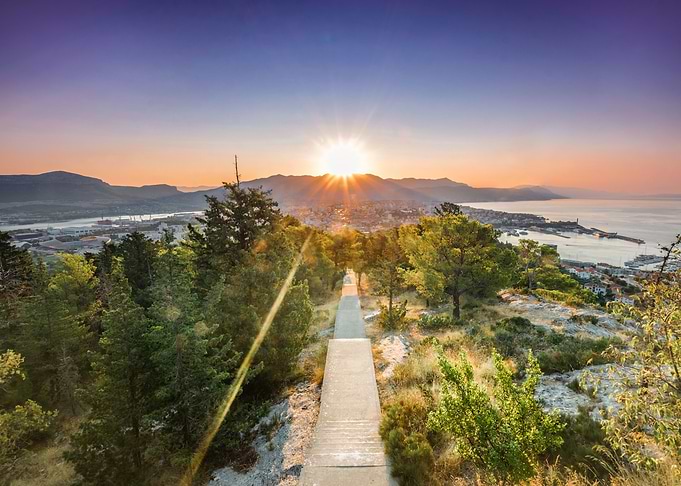 sunrise over a peninsula