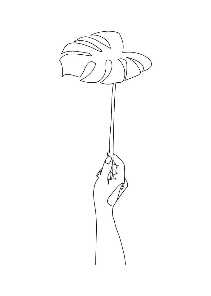 One Line Art Hand and Leaf
