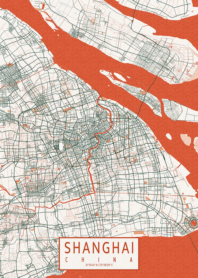 Shanghai City Map Bohemian