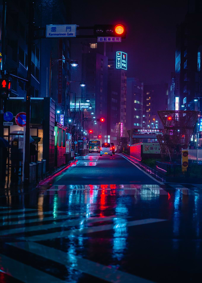 Shibuya street neon lights