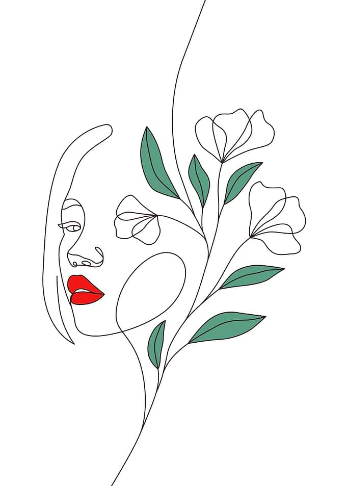 Floral woman head line art