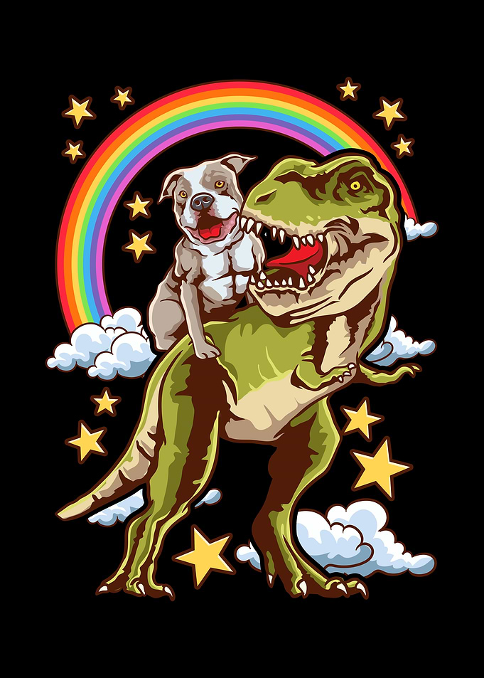 Pitbull Riding A Dinosaur