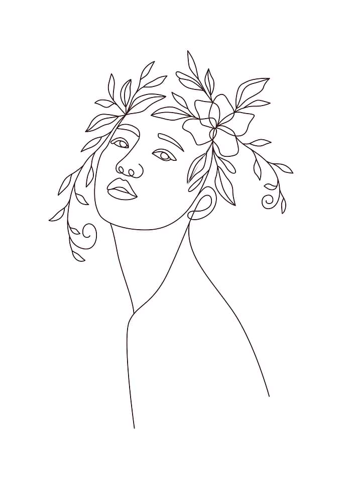 Tropical leaves woman art