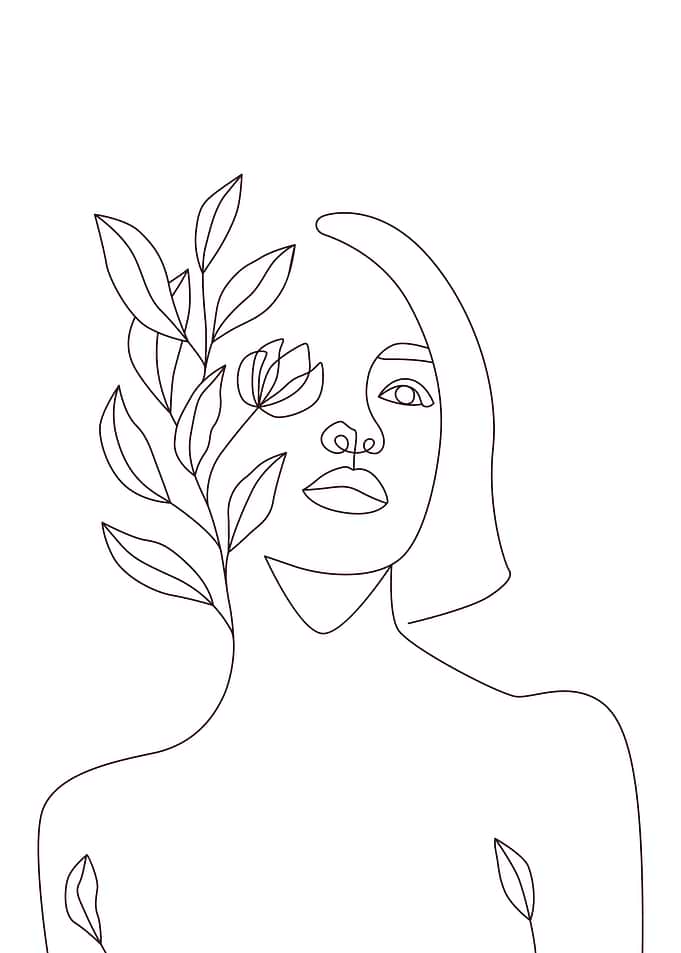 Floral woman body line art