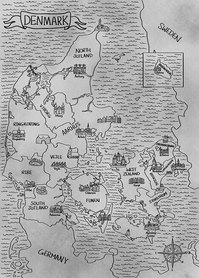 Gray Vintage Denmark Map