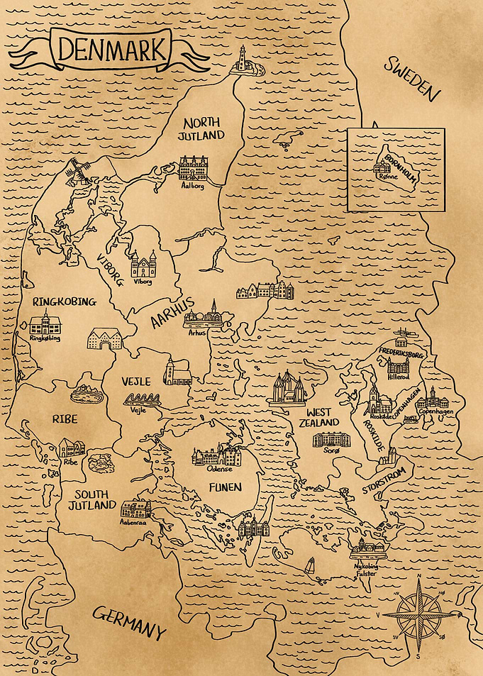 Brown Vintage Denmark Map