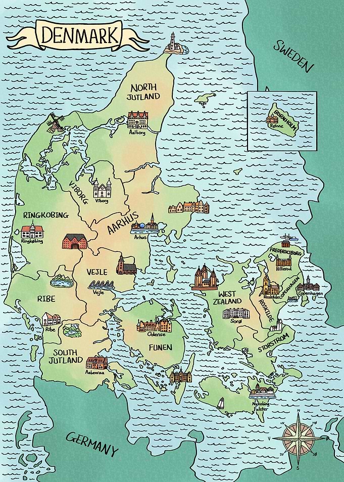 Watercolor Map of Denmark