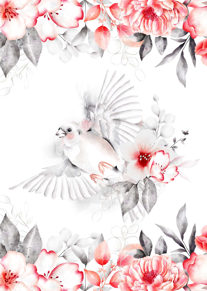 WhitBird and Red Flowers