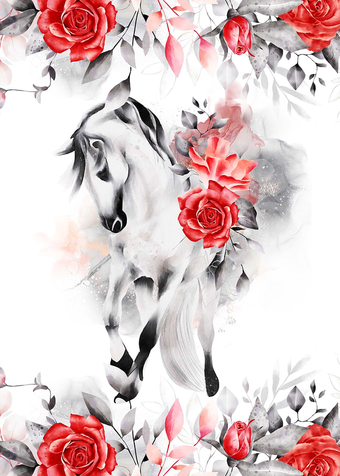 White horse with red roses