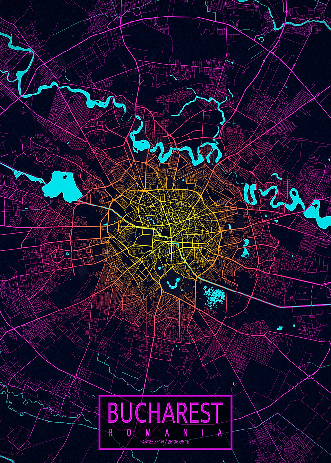 Bucharest City Map Neon