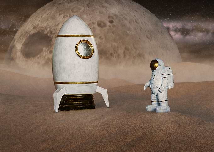 astronaut and rocket