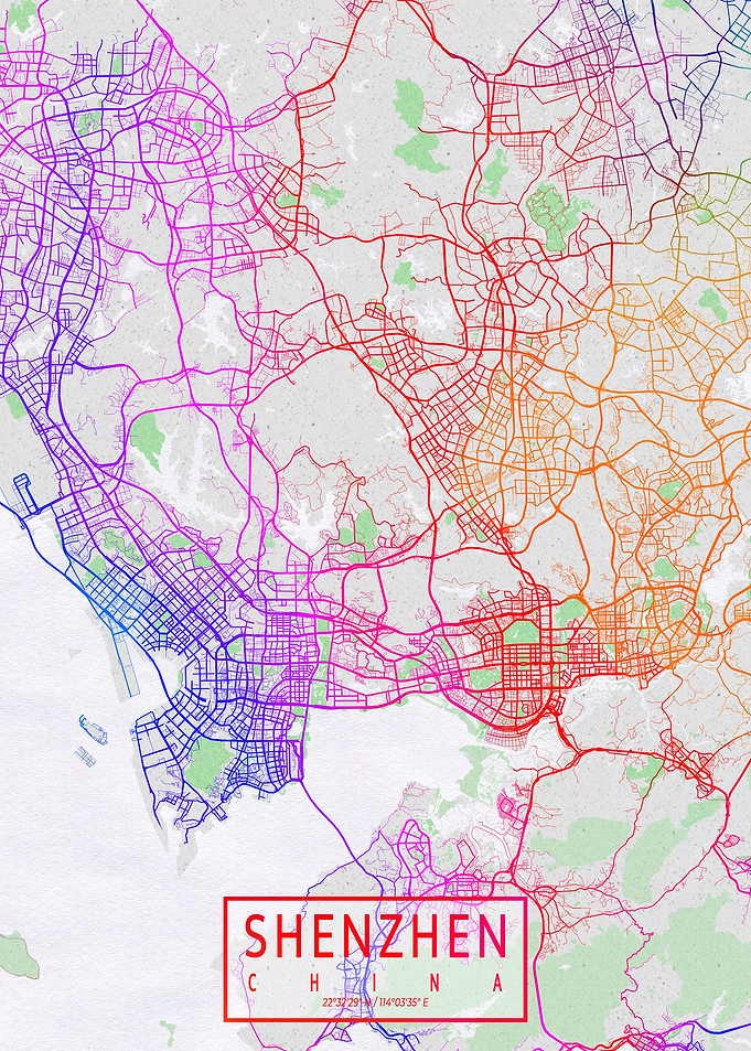 Shenzhen City Map Colorful