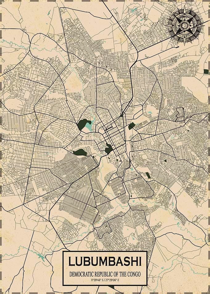 Lubumbashi Map Vintage