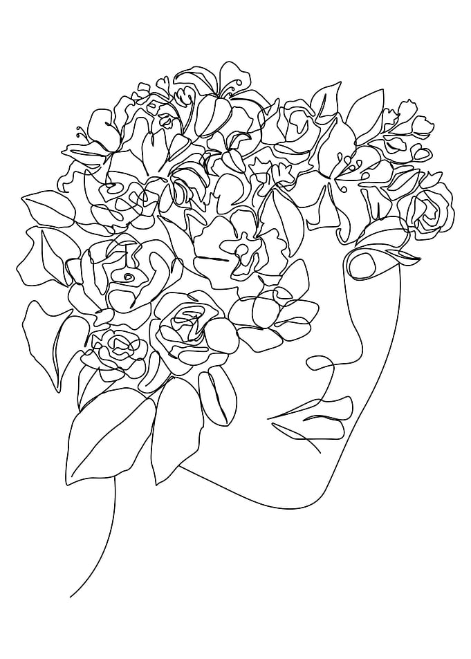 Woman Face floral one line