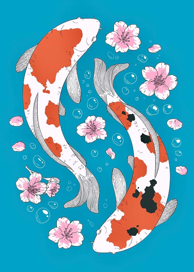 Koi fish and flowers