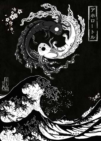 Yin yang Axolotl big wave