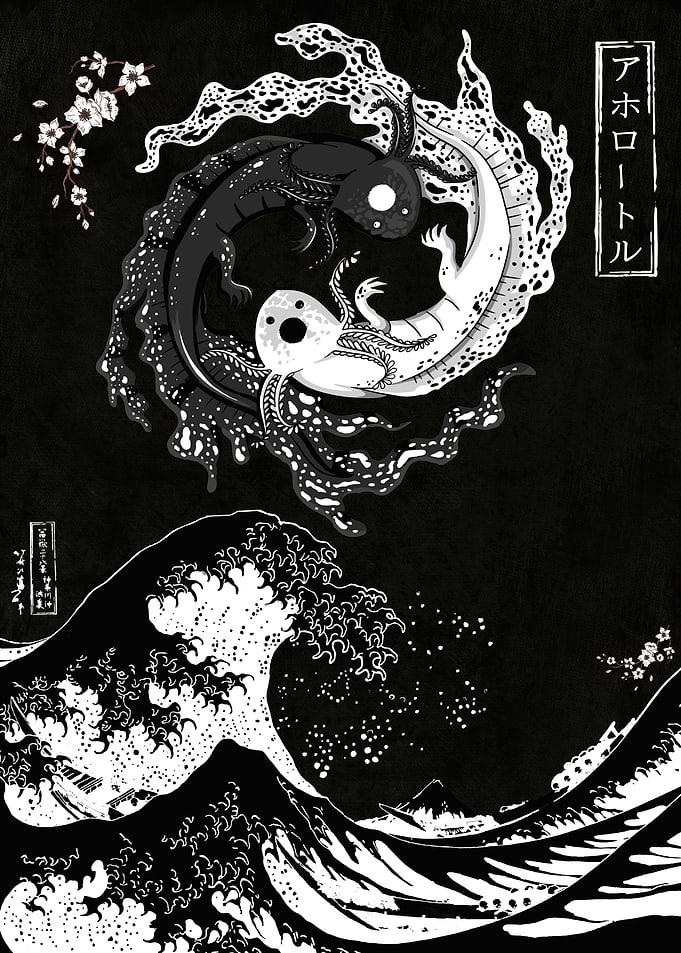 Yin yang Axolotl big wave