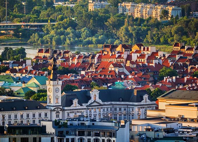 City Of Warsaw At Sunset