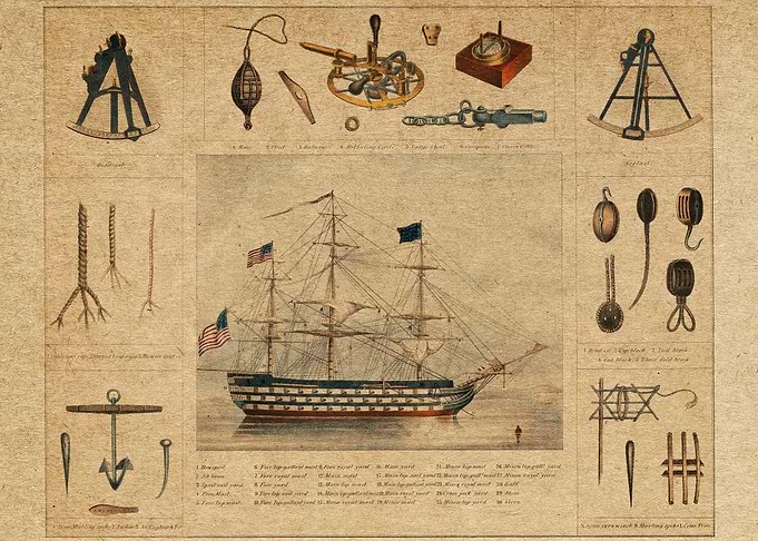 A lithograph of a ship