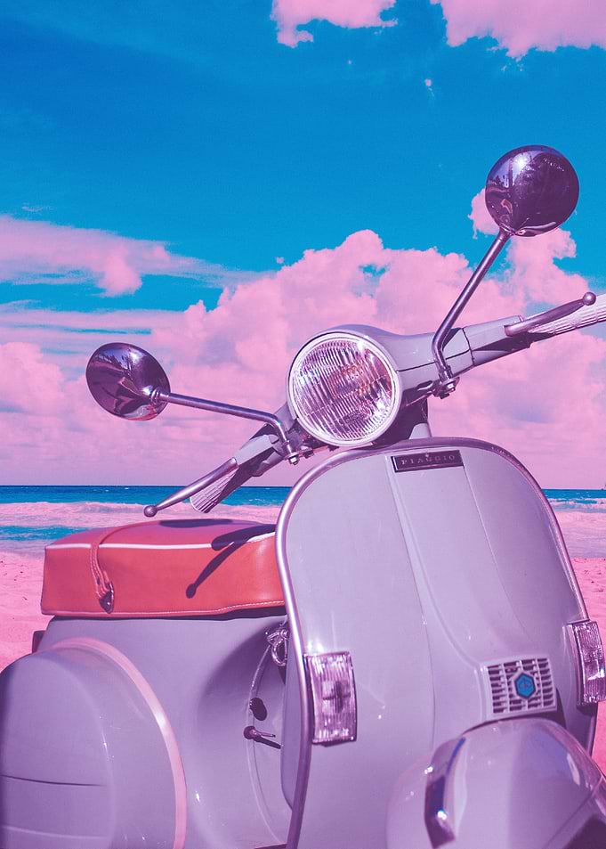 Pink Teals Scooter Beach