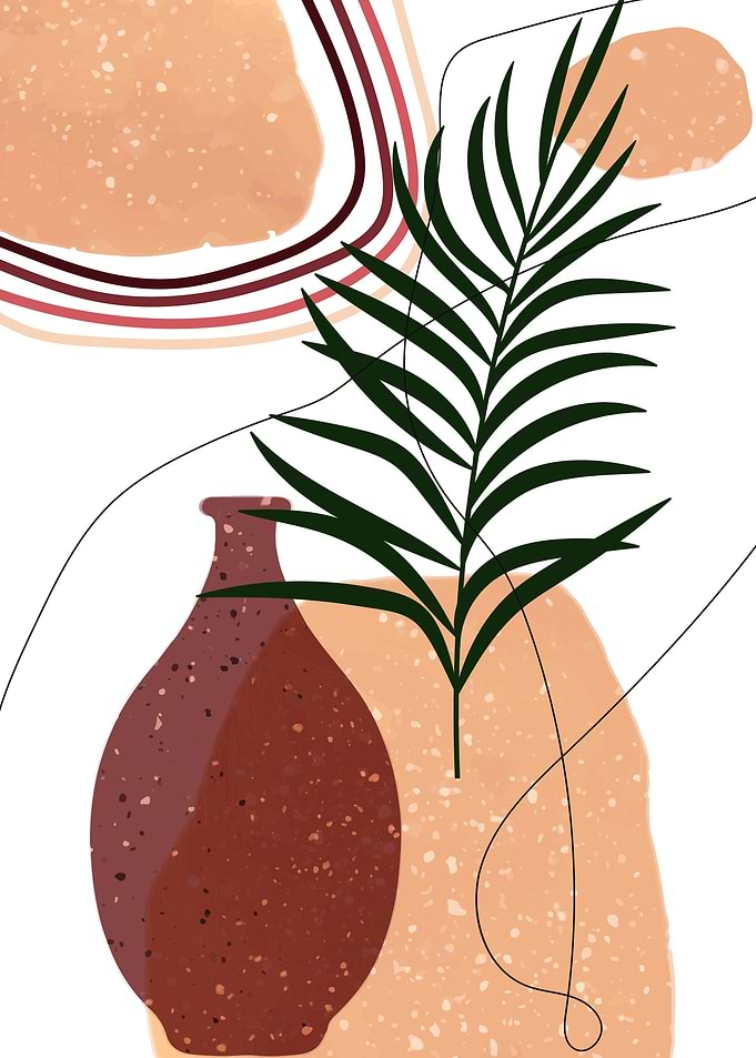 Flower pot with plam leaf
