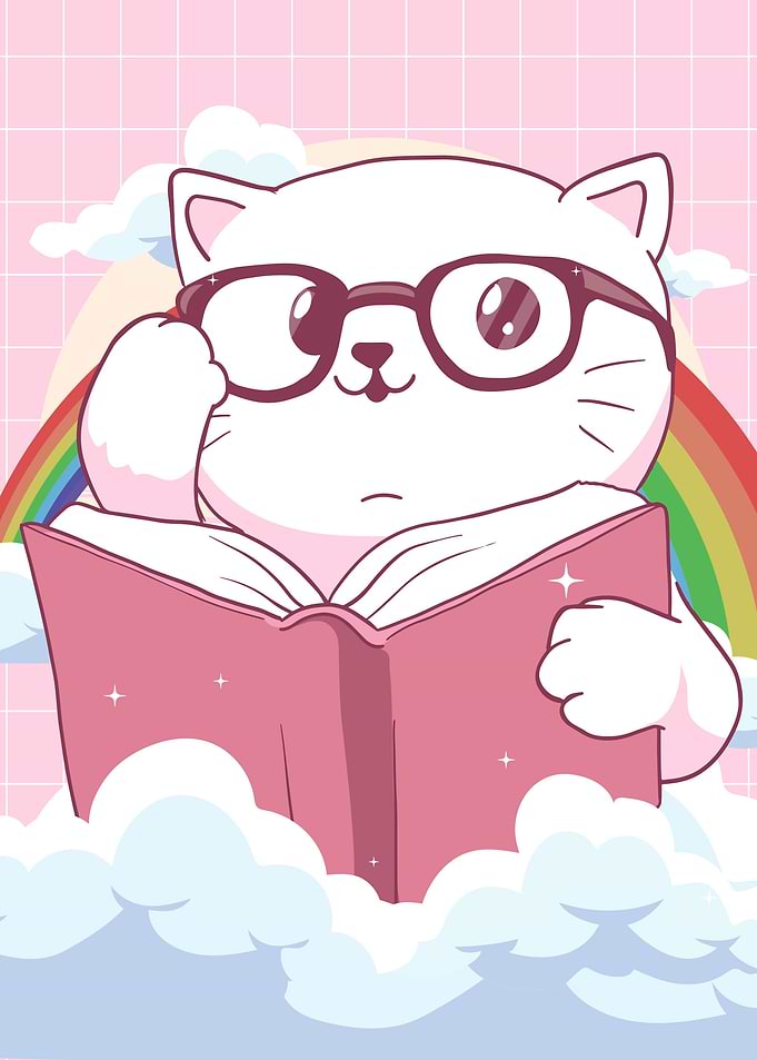 Kawaii Cat Book Reader