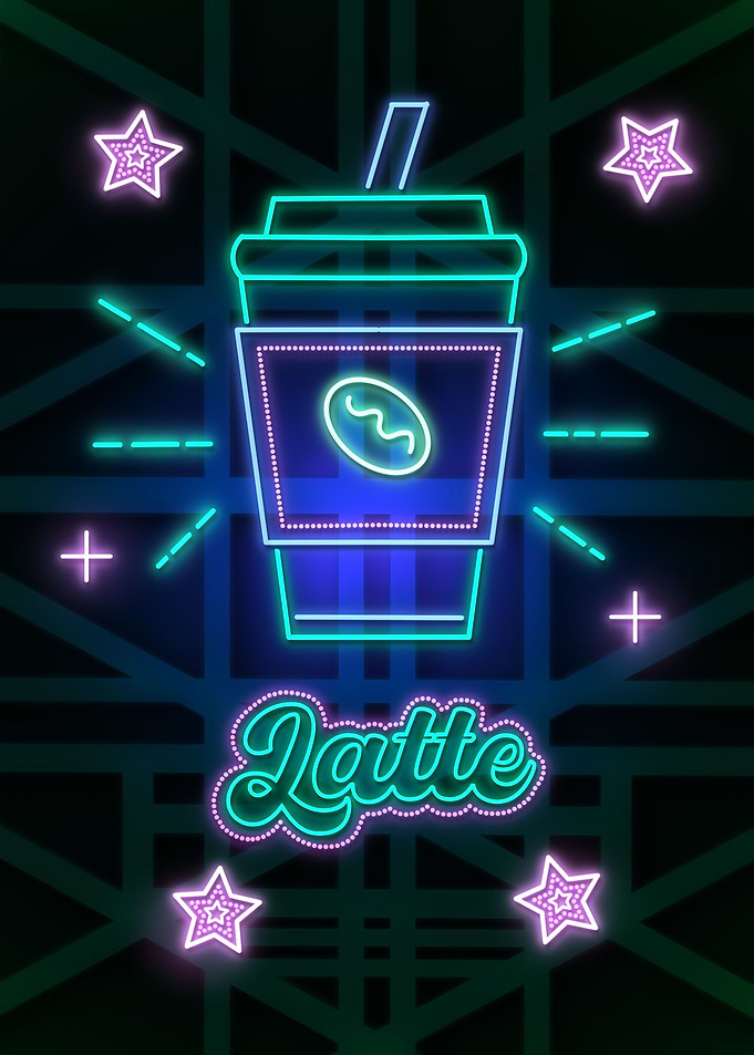 Latte Neon Sign Poster