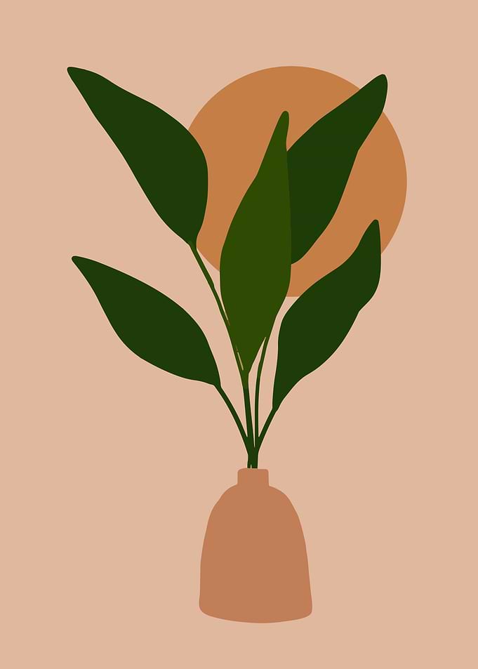 Botanical green leaf pot