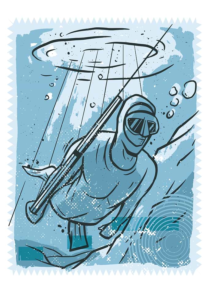 Man fishing underwater