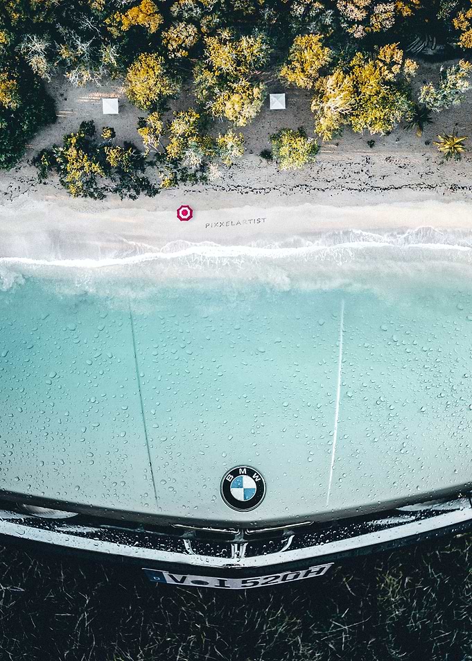 Beach on a classic car