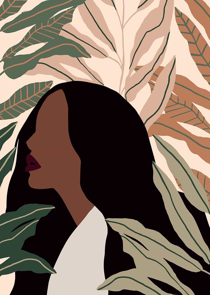 Exotic woman with leaves
