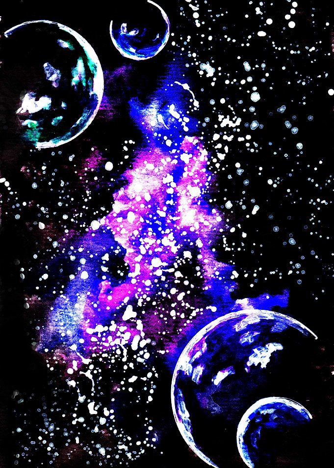 Purple Galaxy and Planets